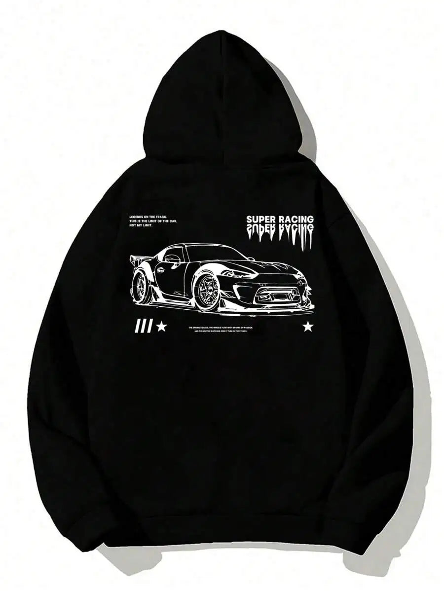 Sports car print fashion trend heavyweight street sweatshirt