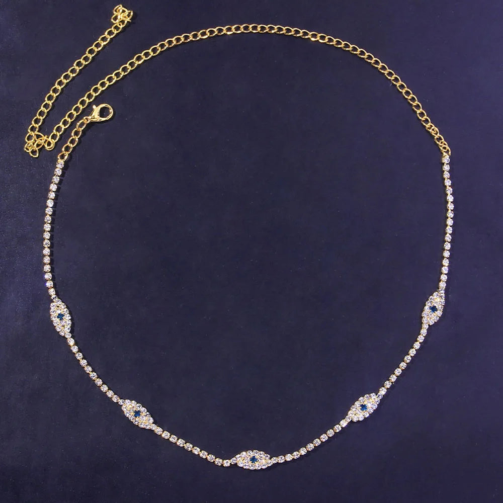 Evil Eye Tennis Rhinestone Choker Necklace