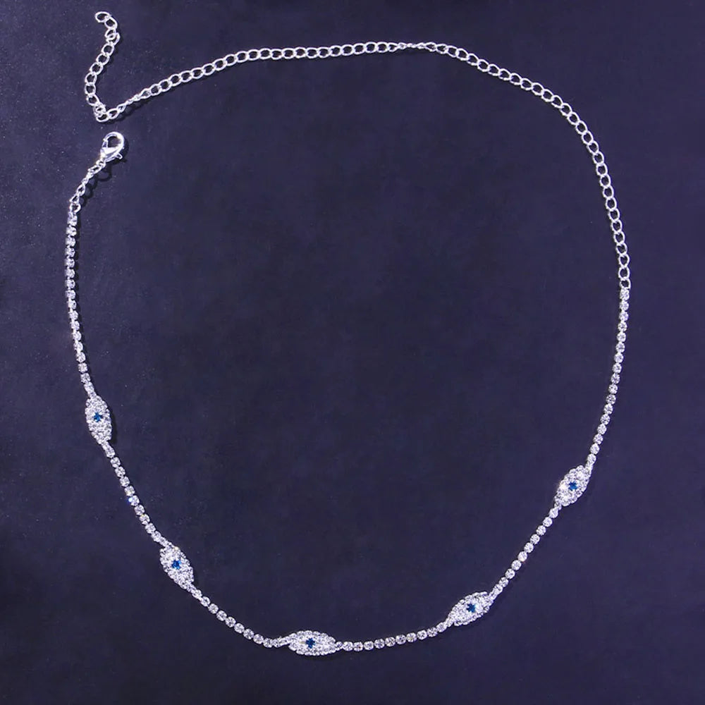 Evil Eye Tennis Rhinestone Choker Necklace