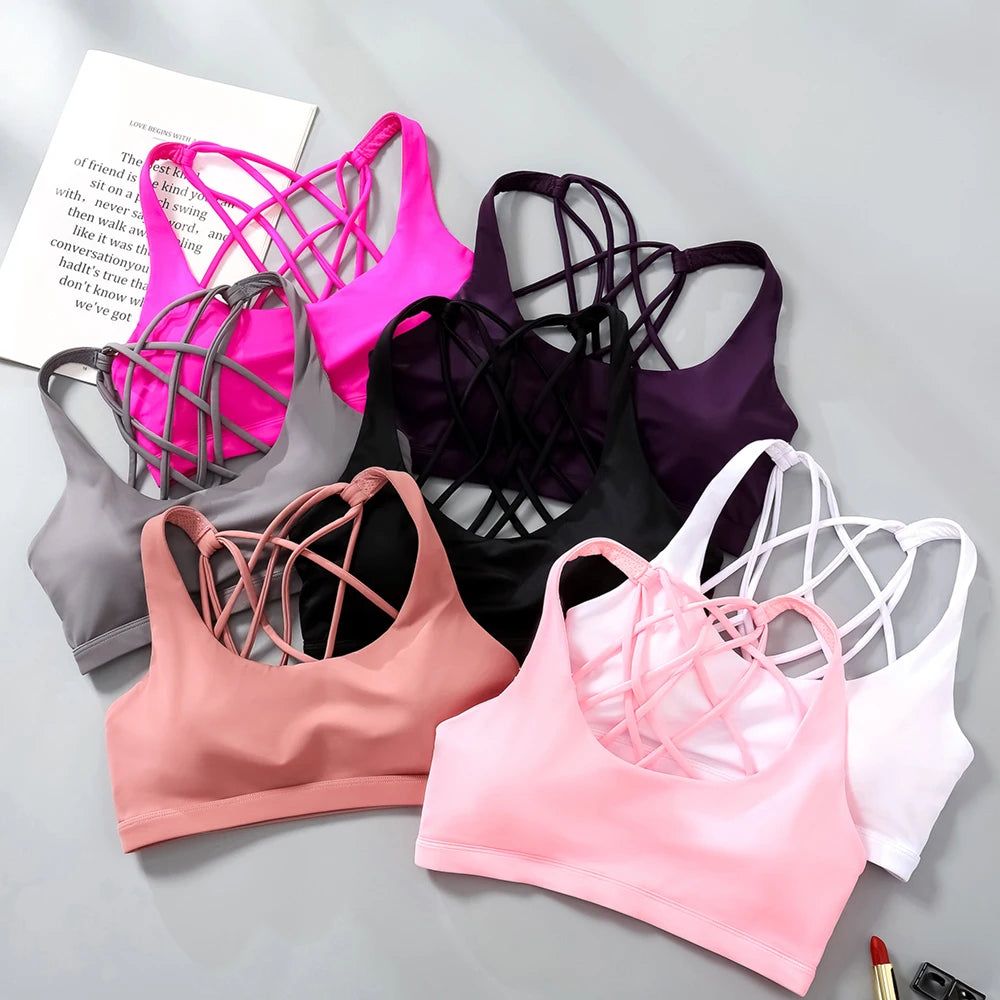 Fitness Sports Bra for Women Push Up Wire free Crisscross back