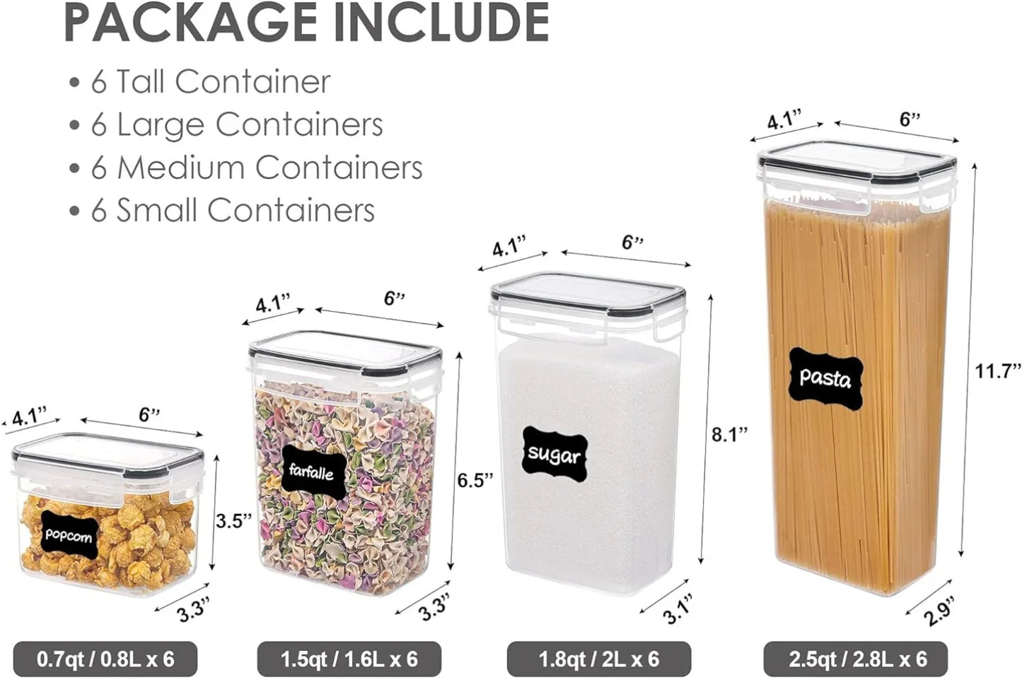 Airtight Food Storage Containers with Lids, 24 pcs Plastic Kitchen and Pantry Organization Canisters