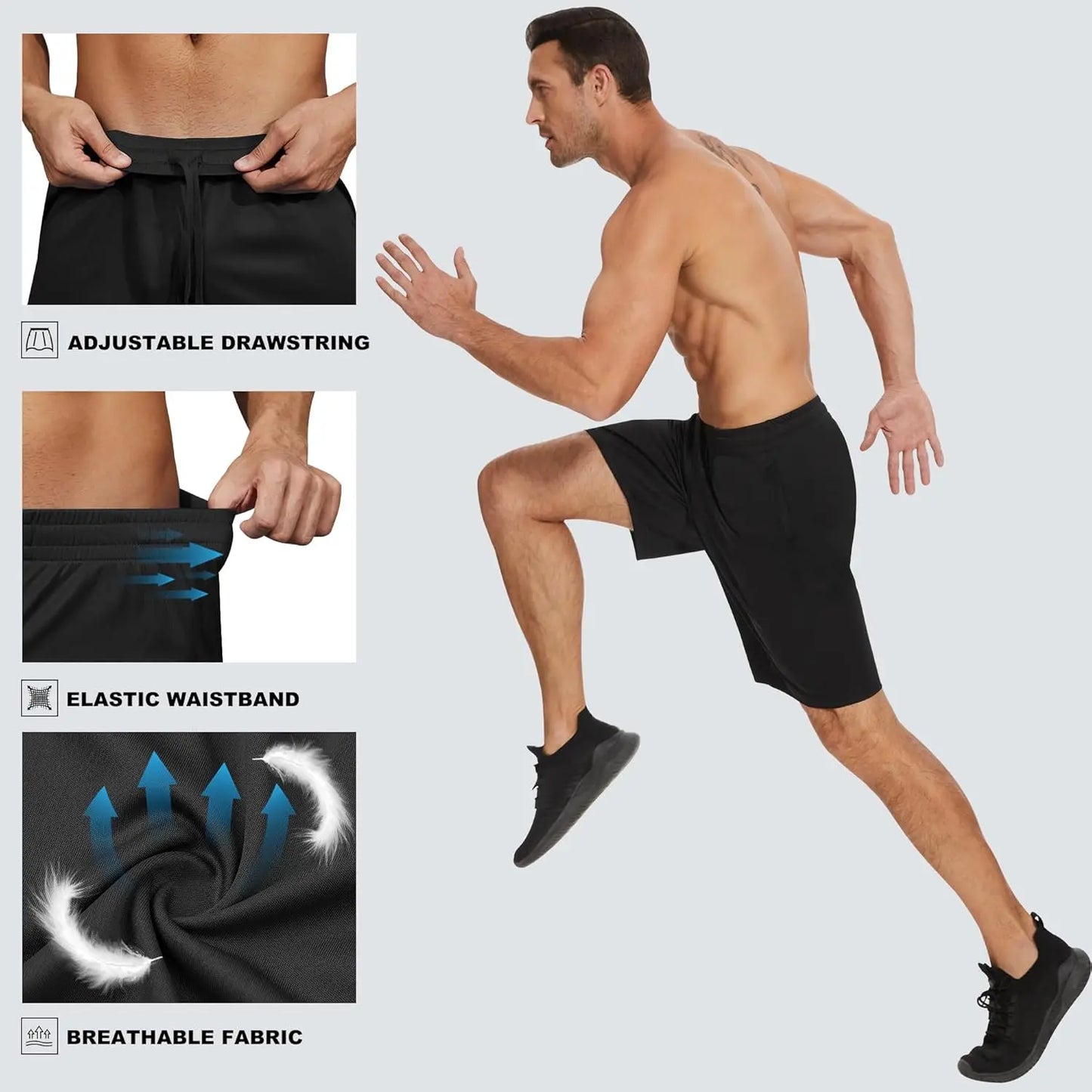 7 Pack Mens Athletic Shorts with Pockets and Elastic Waistband, Quick Dry Shorts for Men