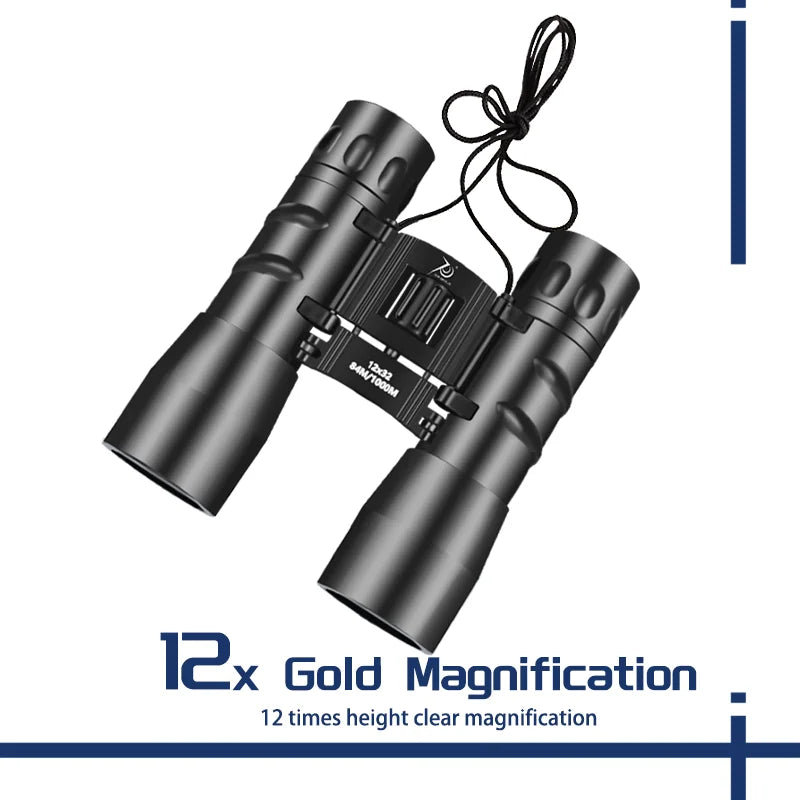 Binocular Telescope 12x32 Professional Remote Folding Mini Telescope BAK4 Hunting Sports Outdoor Camping and Travel