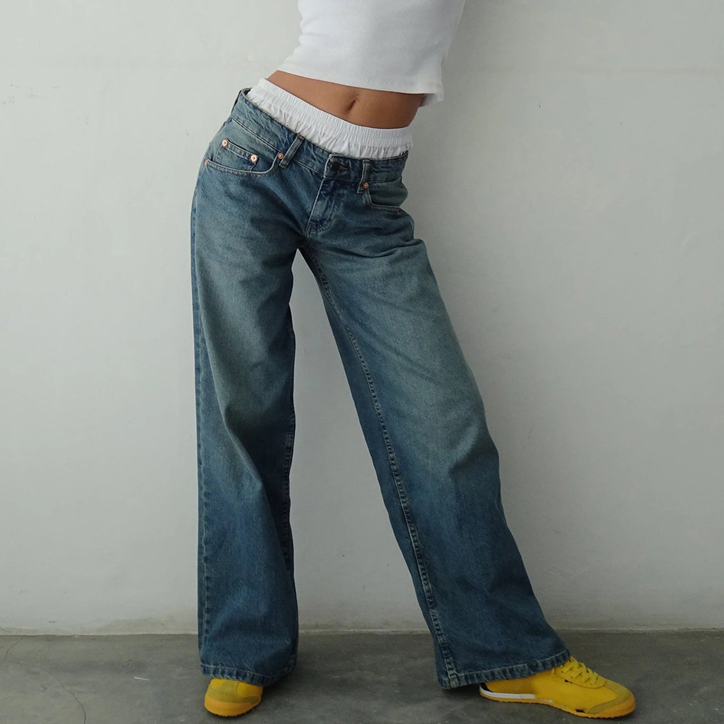 Baggy Jeans for Women Trendy Low Rise Casual Straight Leg Boyfriend Jeans Denim Pants with Pocket