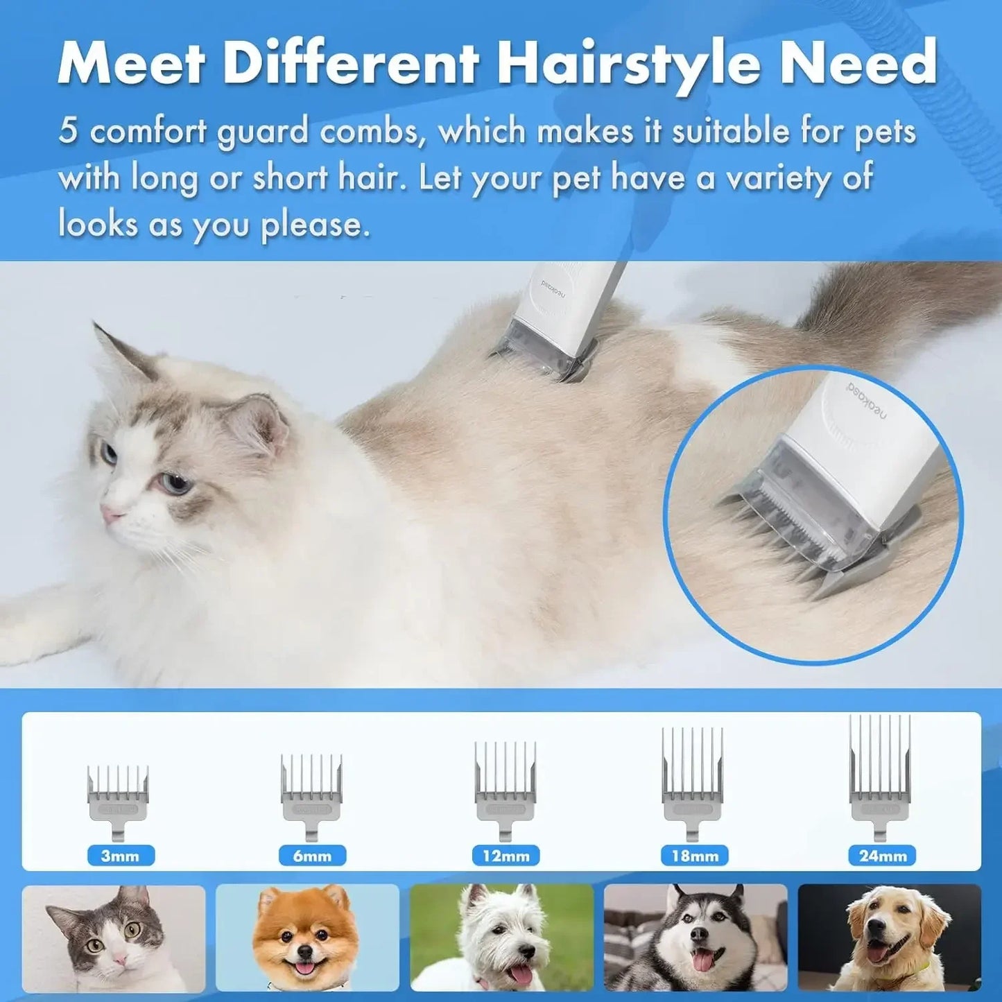Pro Dog Grooming Kit, Dog Clippers Vacuum Suction 99% Hair, with 5 Proven Tools, 2L Large-Capacity