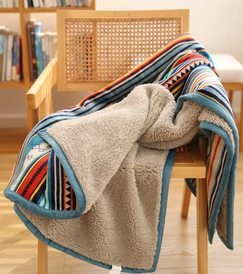 Lightweight Boho Sherpa Throw 50'' X 60'' Blanket - Bohemian Soft Plush Flannel Throw