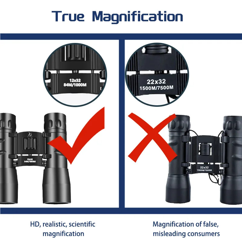 Binocular Telescope 12x32 Professional Remote Folding Mini Telescope BAK4 Hunting Sports Outdoor Camping and Travel