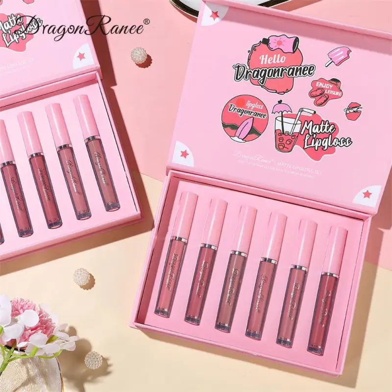 6pcs Waterproof Velvet Lip Gloss Matte Texture Rouge Long Lasting Sweat Proof Matte Liquid Lipstick Lip Glaze Compact Design