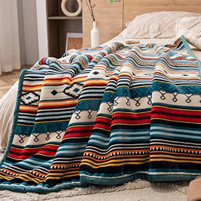Lightweight Boho Sherpa Throw 50'' X 60'' Blanket - Bohemian Soft Plush Flannel Throw