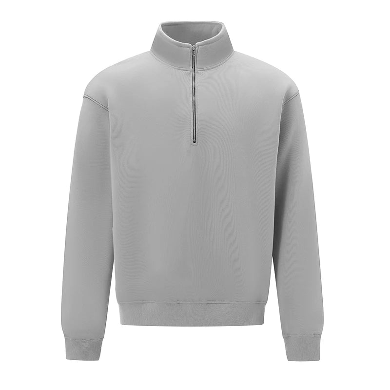Men's Cozy Fleece Quarter Zip Pullover Sweater with Stand Collar and Long Sleeves