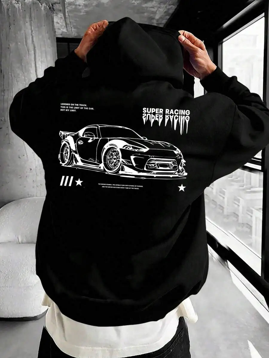 Sports car print fashion trend heavyweight street sweatshirt