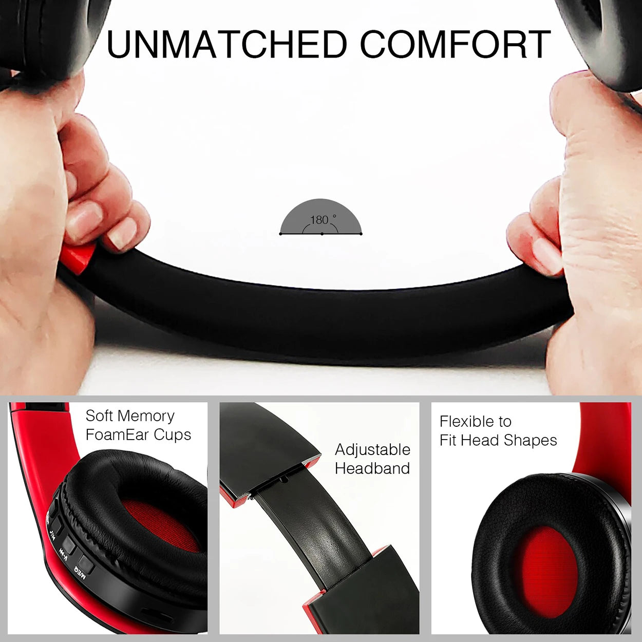 Wireless Bluetooth Headphones Stereo Headset, Overhead Earphone with Mic