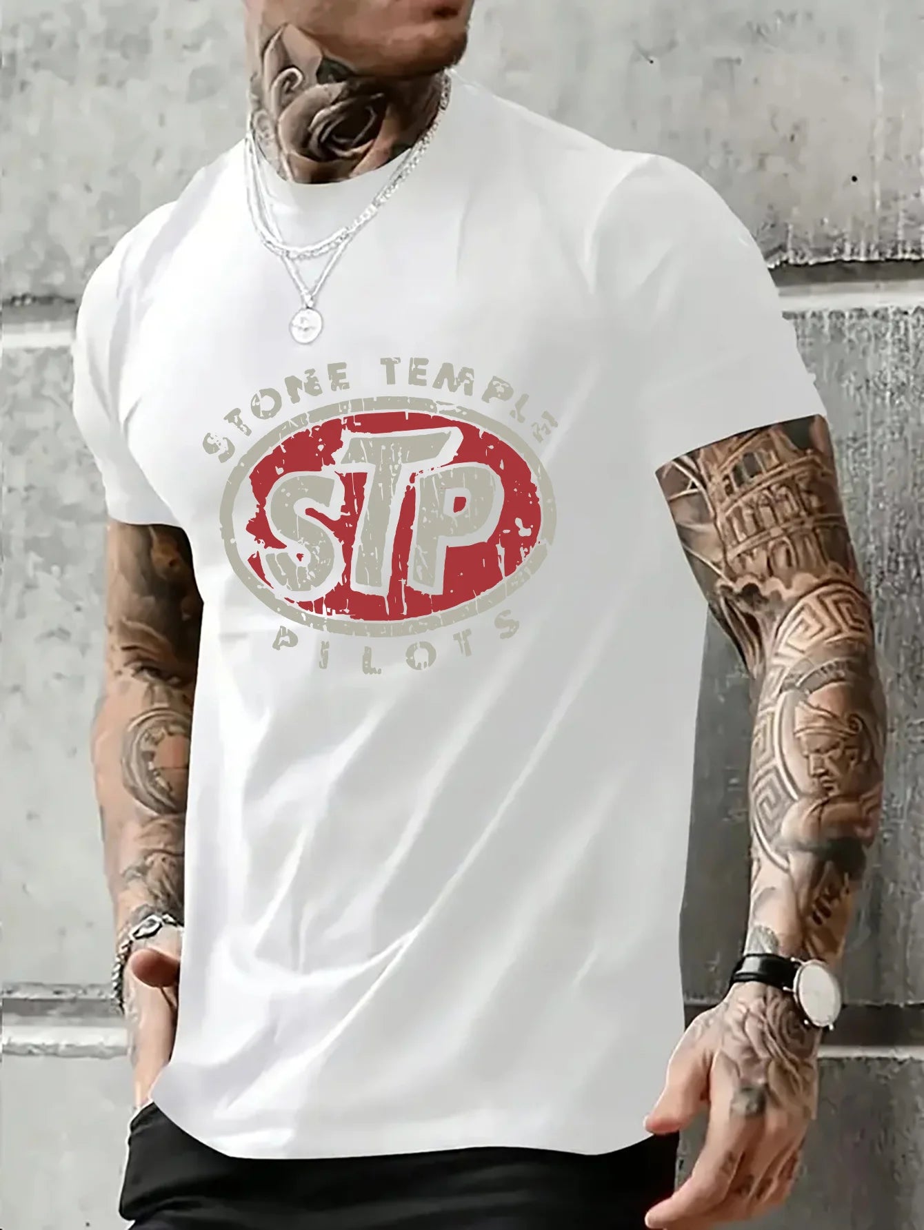 Stone Temple Pilots Graphic Tee Casual Crew Neck Short Sleeve T-Shirt 100% Polyester Knit Fabric Slight Stretch