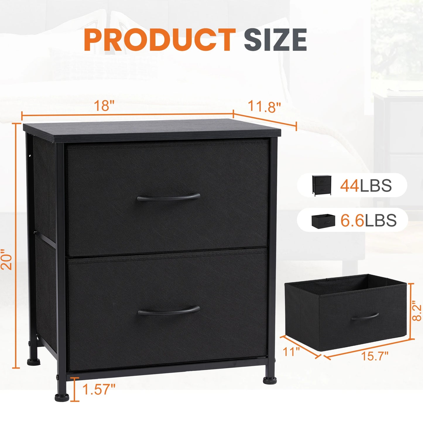 JHK Nightstand For Bedroom With 2 Fabric Drawers, Bedside, Sofa Table With Storage
