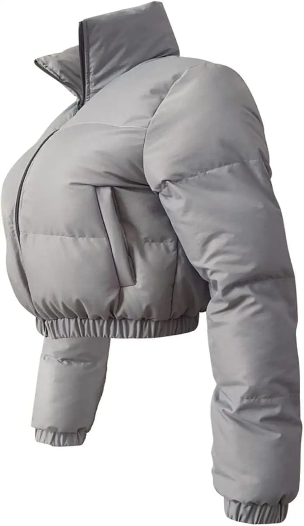 Women's Cropped Puffer Jacket, Zip Casual Cotton Coat