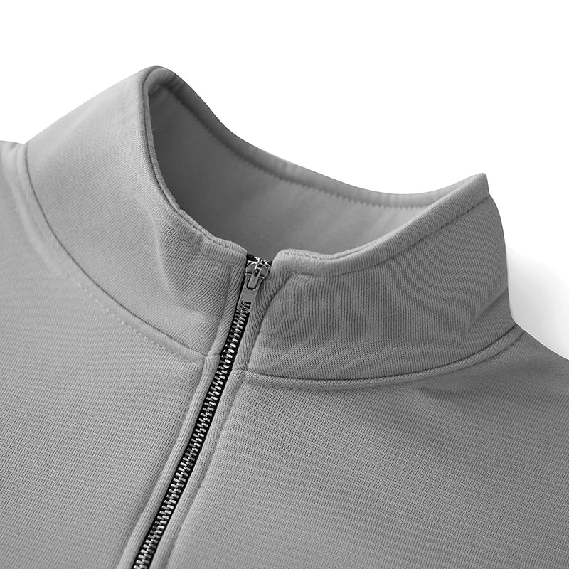 Men's Cozy Fleece Quarter Zip Pullover Sweater with Stand Collar and Long Sleeves
