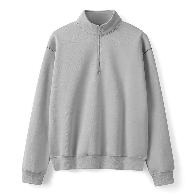 Men's Cozy Fleece Quarter Zip Pullover Sweater with Stand Collar and Long Sleeves