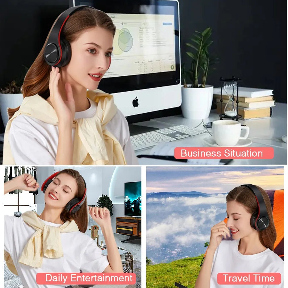 Wireless Bluetooth Headphones Stereo Headset, Overhead Earphone with Mic