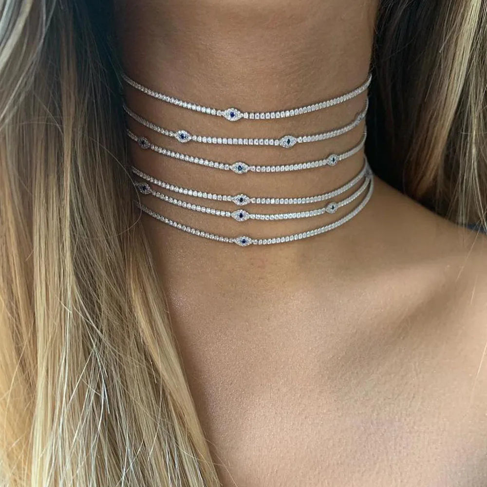 Evil Eye Tennis  Rhinestone Choker Necklace