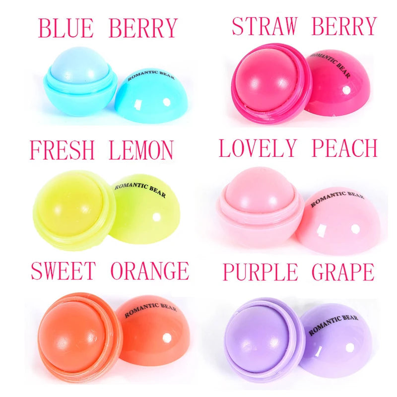 24PCS Ball Lip Balm Makeup Baby Romantic Bear Lips Balm Cute Fruity Flavor