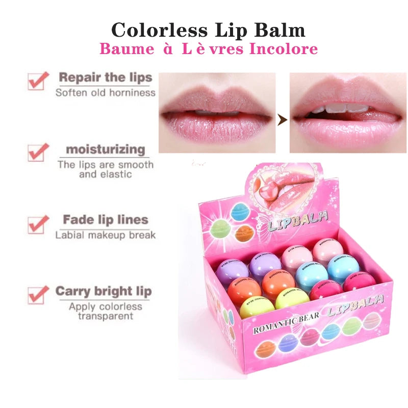 24PCS Ball Lip Balm Makeup Baby Romantic Bear Lips Balm Cute Fruity Flavor