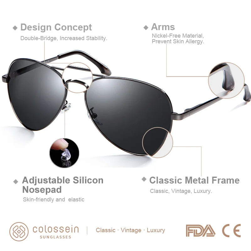 Polarized Metal Pilot Sunglasses for Women or Men