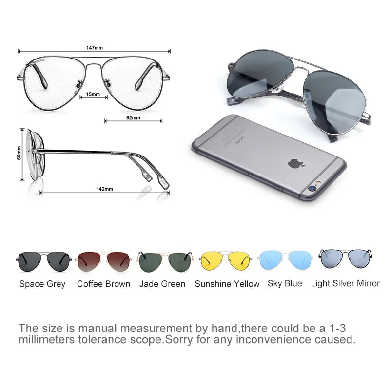 Polarized Metal Pilot Sunglasses for Women or Men