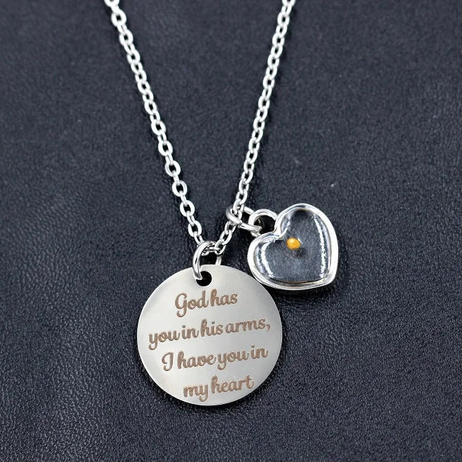 Mustard Seed Heart Shaped Faith Necklace, Stainless Steel