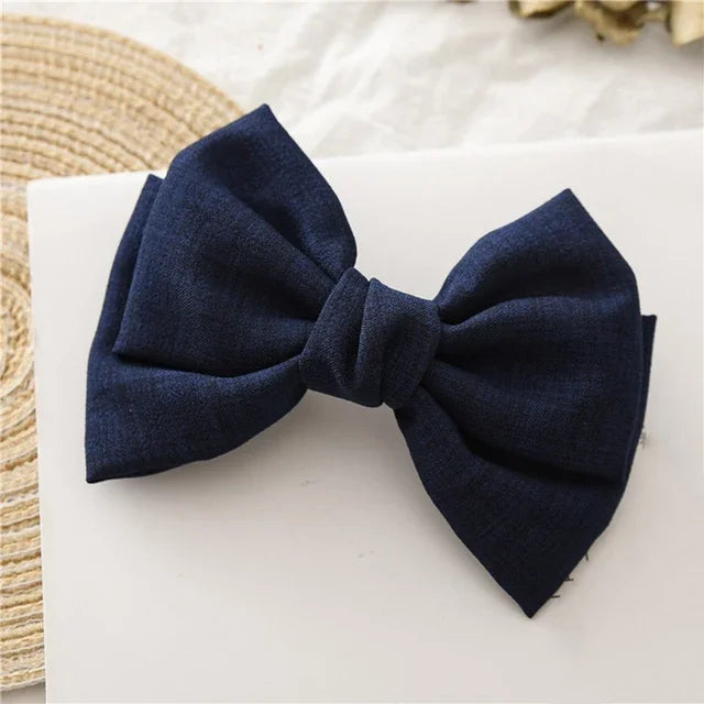 Girls Oversized Bow Knot Hairgrips Linen Barrette Hair Clip Ponytail Women Elegant Headwear Hairpins Red White Accessory