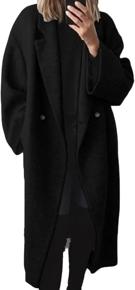 Women's Winter Double Breasted faux wool Coat Long Sleeve Notch Lapel Long Trench Coat