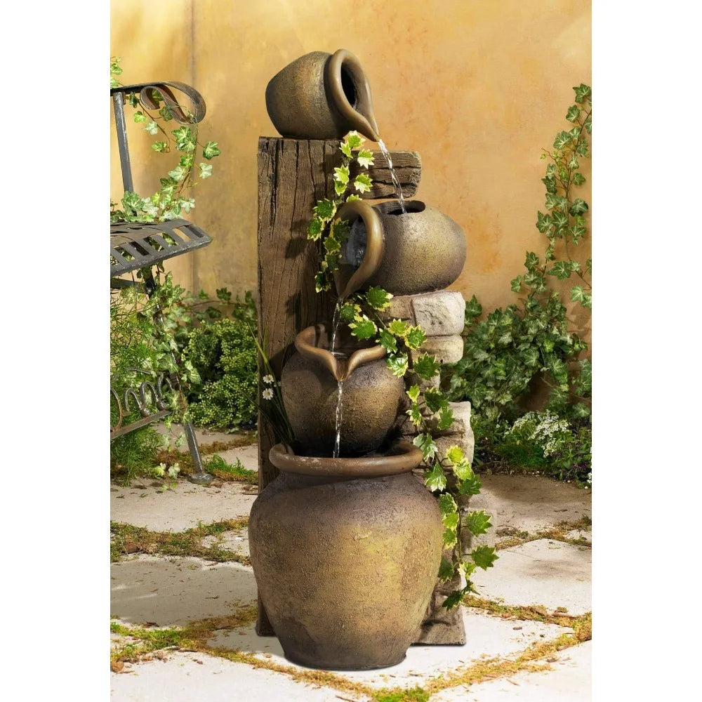 2024 New Outdoor Floor Three Jugs Fountain and Waterfalls 33" High Decor for Garden, Patio, Backyard