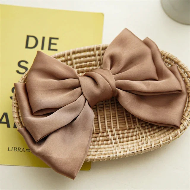 Girls Oversized Bow Knot Hairgrips Linen Barrette Hair Clip Ponytail Women Elegant Headwear Hairpins Red White Accessory