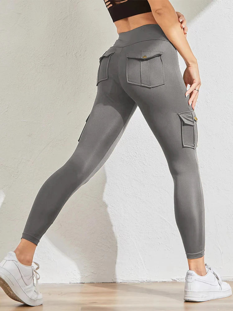 Cargo Wind Fitness Pants With Pocket, Stretch High Waist