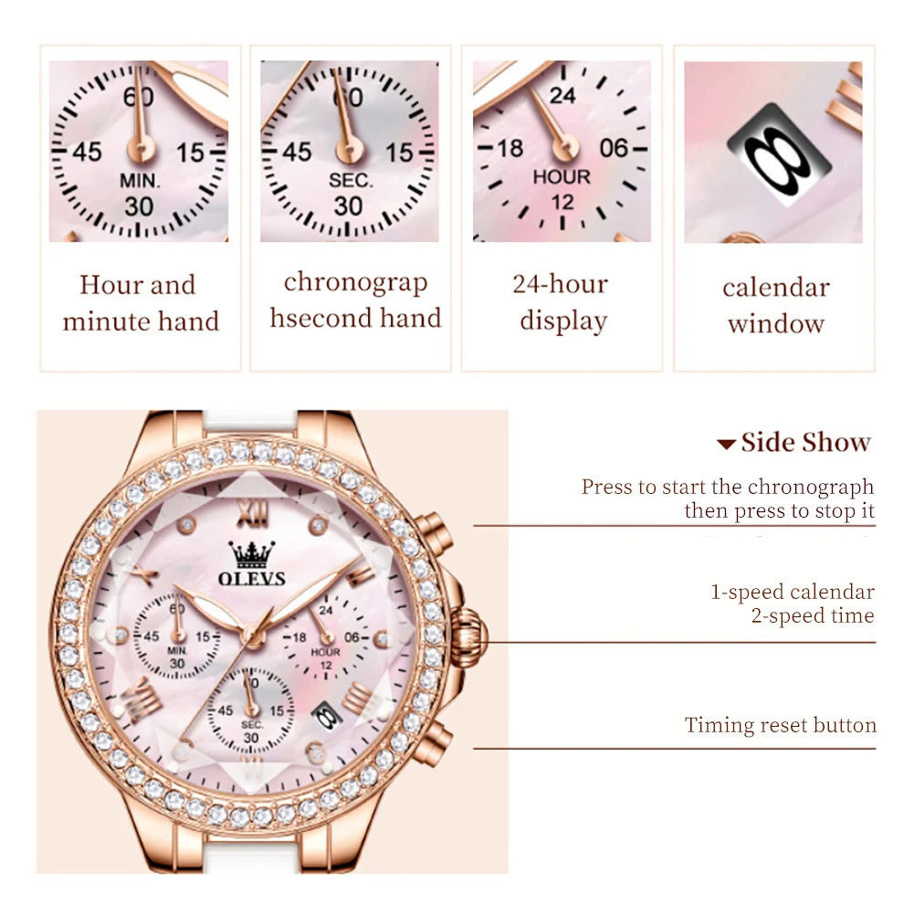 Luxury Diamond Quartz Watch for Women, Rhombus Mirror Chronograph Waterproof Woman Watch Original Ladies Dress Watches