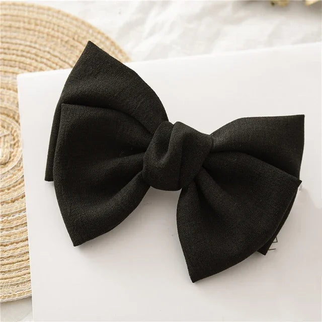 Girls Oversized Bow Knot Hairgrips Linen Barrette Hair Clip Ponytail Women Elegant Headwear Hairpins Red White Accessory