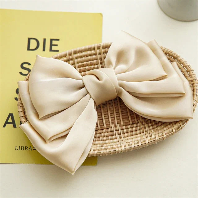 Girls Oversized Bow Knot Hairgrips Linen Barrette Hair Clip Ponytail Women Elegant Headwear Hairpins Red White Accessory