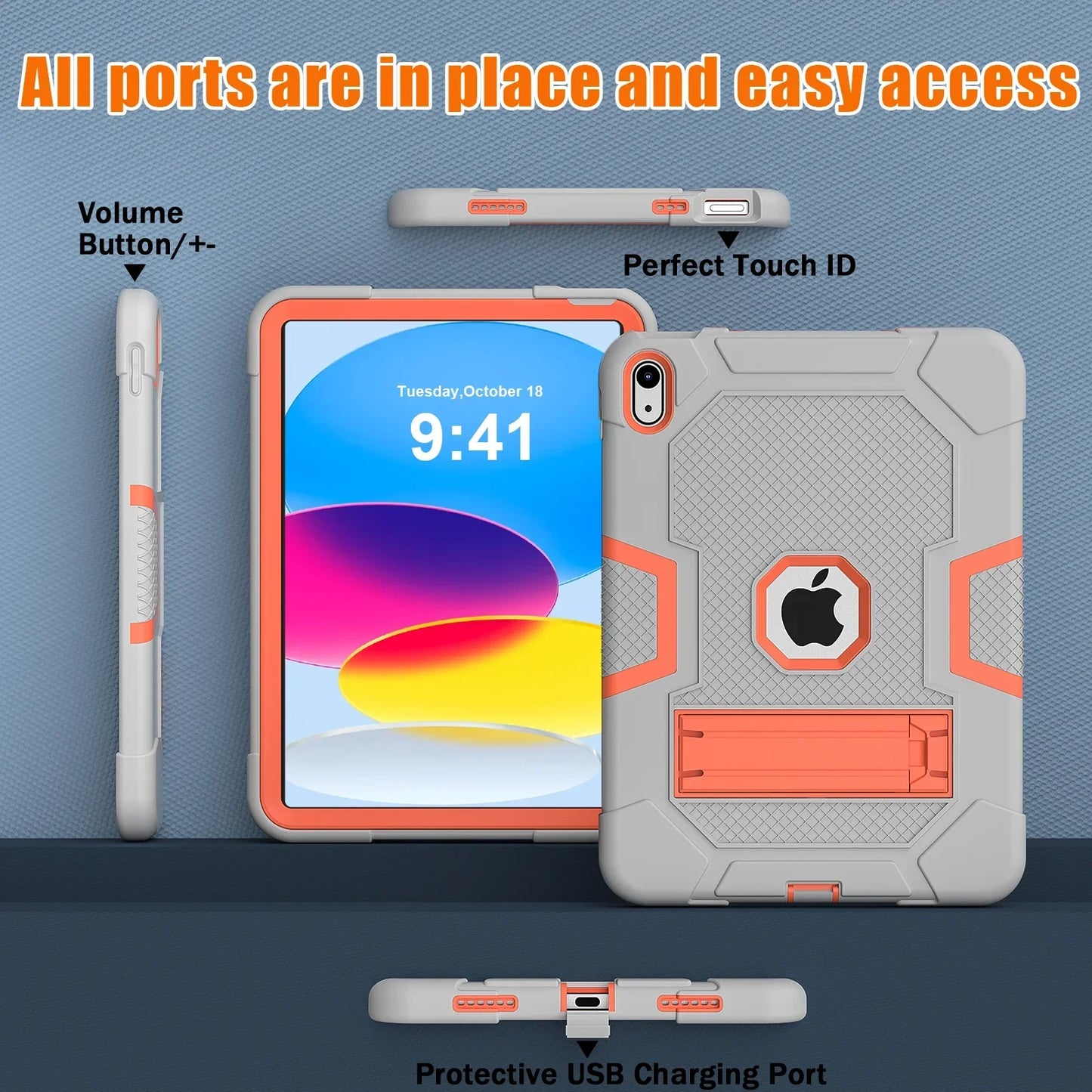 Case for iPad 10th Generation 10.9 Inch 2022, Heavy Duty Shockproof Rugged Protective Case with Kickstand Design