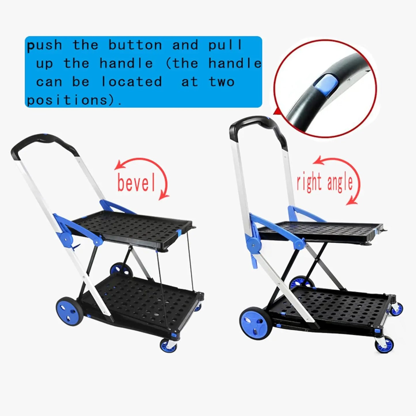 Folding Shopping Cart with Wheels, Collapsible Cart with Basket, 2-Layer Utility Carts, Outdoor Wagon for Groceries, Hand Truck