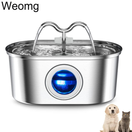 108oz/3.2L Water Stainless Steel Pets Dispenser With LED Light Silent Pump Automatic Fountain Drinking Bowl