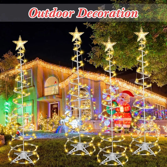 4 Pack 6 Ft LED Spiral Tree Light Decoration with Topper Star for Indoor or Outside