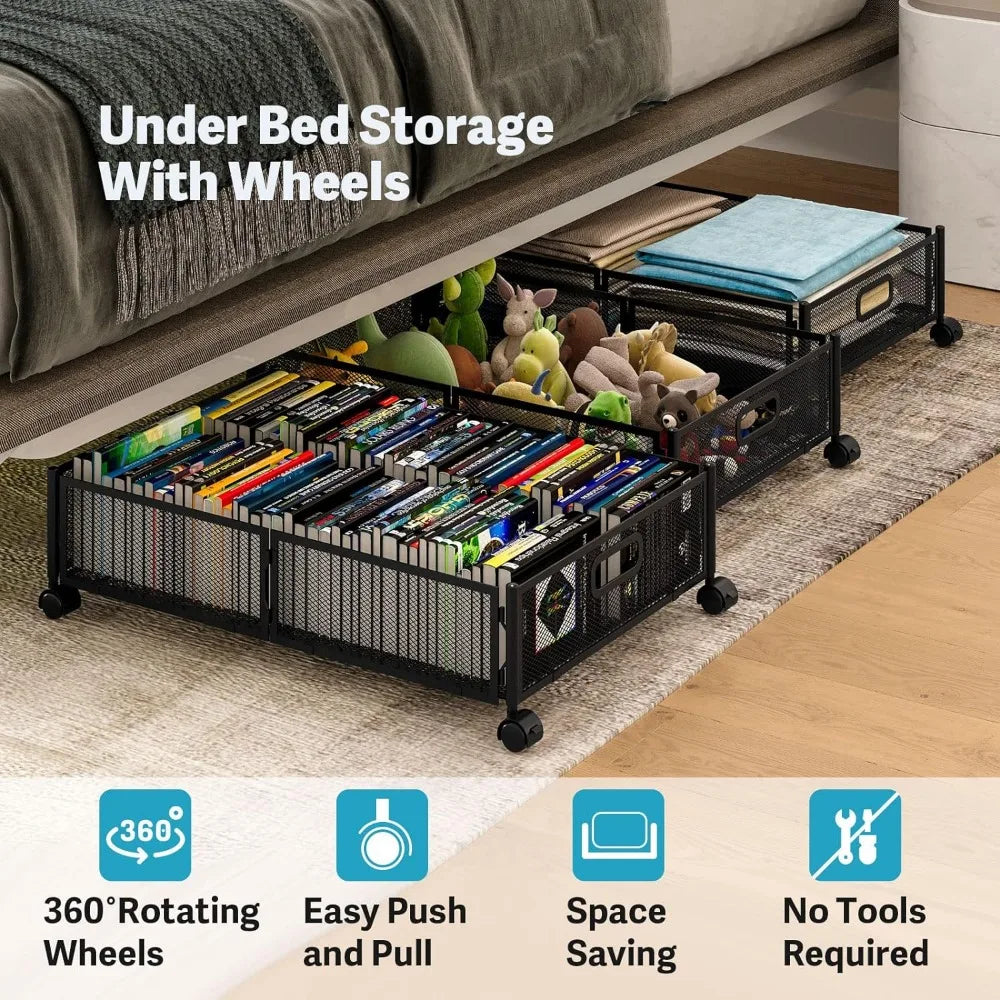 Under Bed Storage With Wheels Under bed Storage Containers Large Metal Foldable Space-saving Under Bed Drawer Shoe Storage