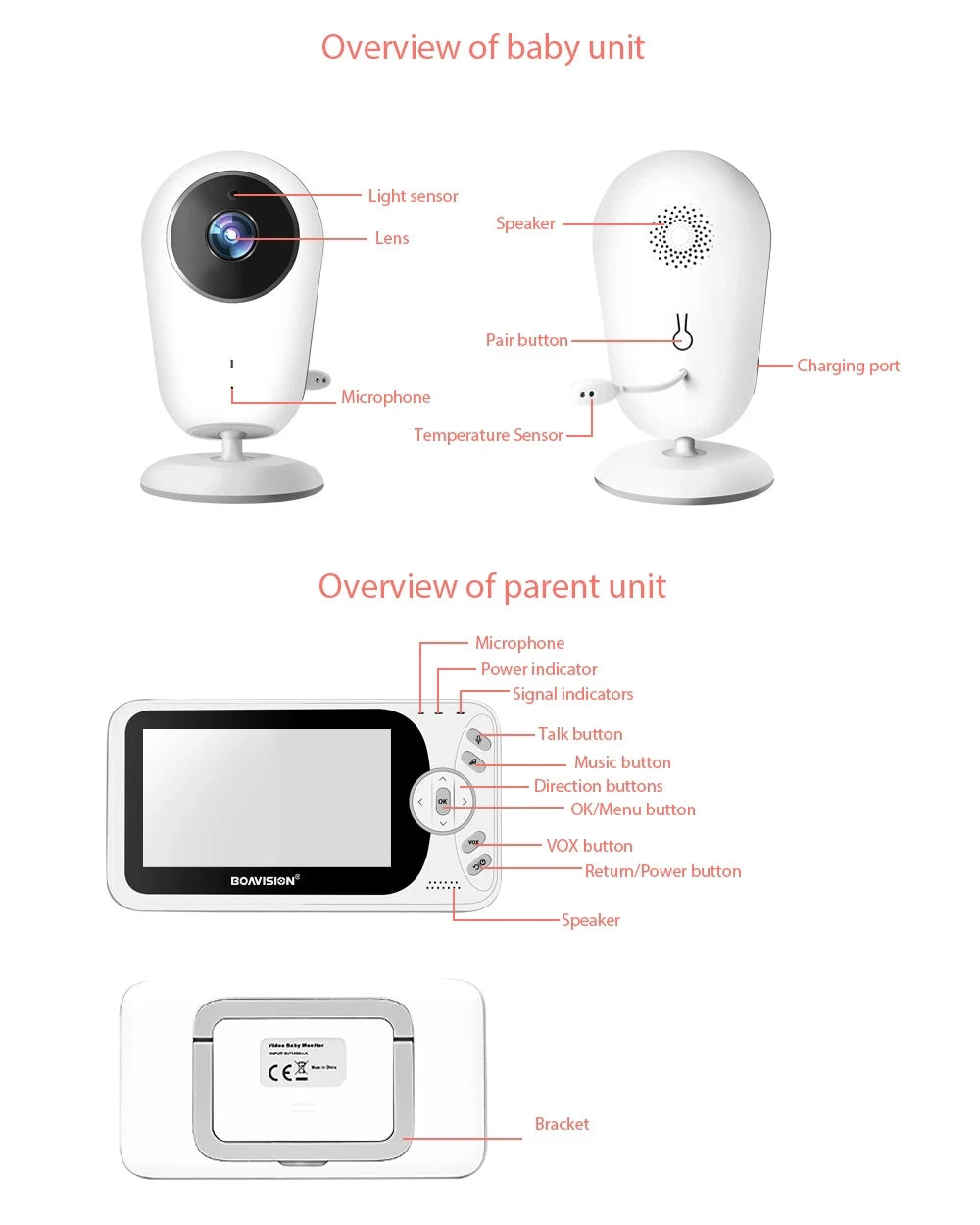 4.3 inch Wireless Video Baby Monitor Sitter,  IR LED Night Vision intercom Surveillance Security Camera