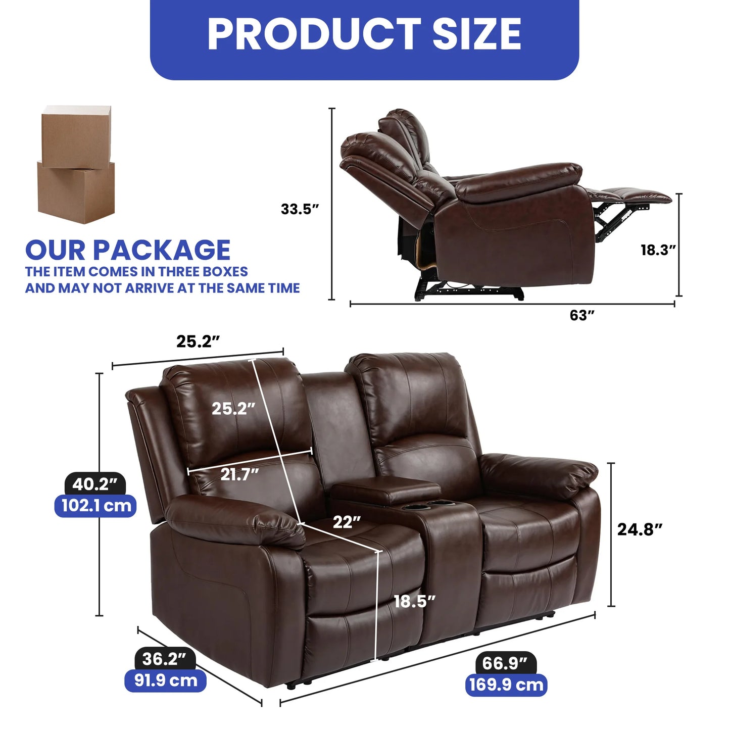 PU Leather Recliner Sofa Love Seat