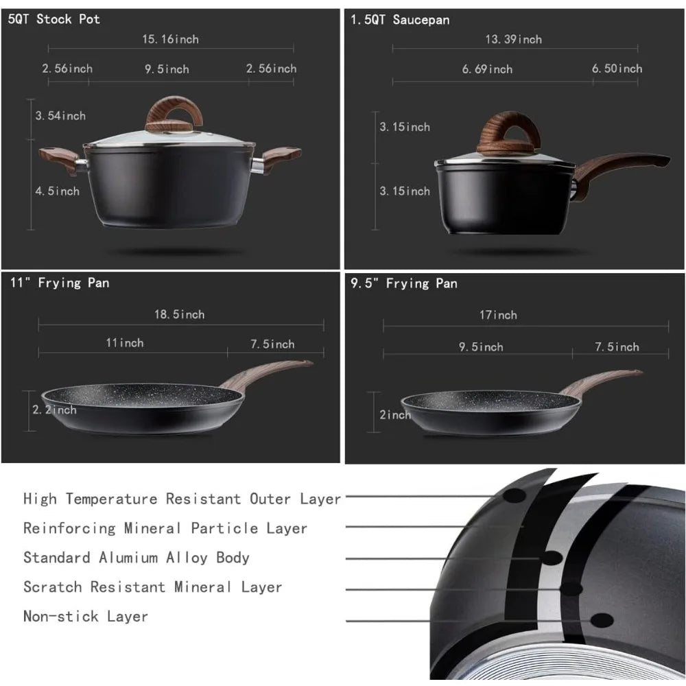 Pots and Pans Set Non Stick, Ceramic Cookware Set, Induction Granite Pot and Pan w/Frying Pans and Saucepans