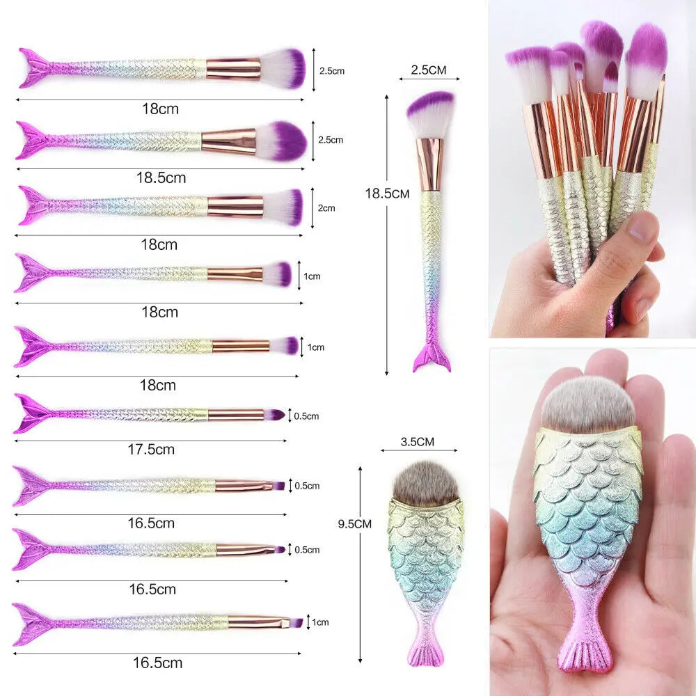 Makeup Brush Pro 11PCS Mermaid Cosmetic Brush Set