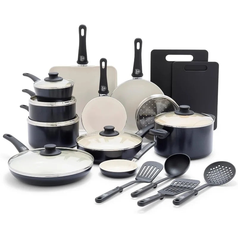 Soft Grip, Healthy Ceramic Nonstick 23 Piece Kitchen Cookware with Kitchen Utensils