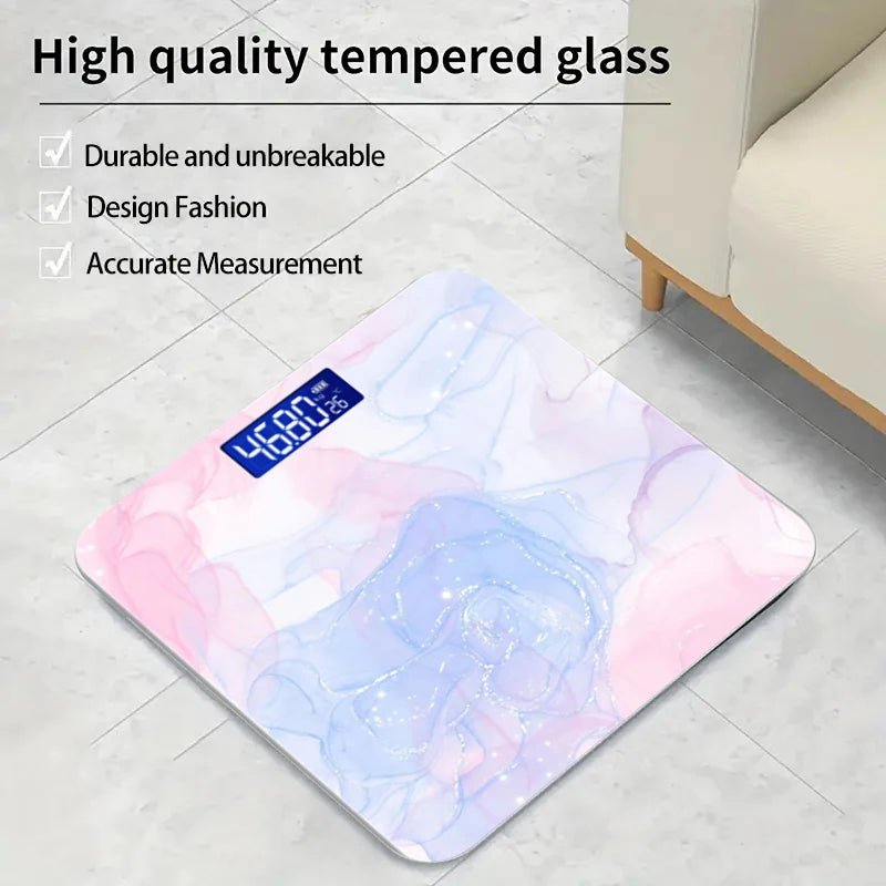 Pink Smart home scale for weight measurement, digital bathroom scale, LCD display, beautiful pattern with temperature display