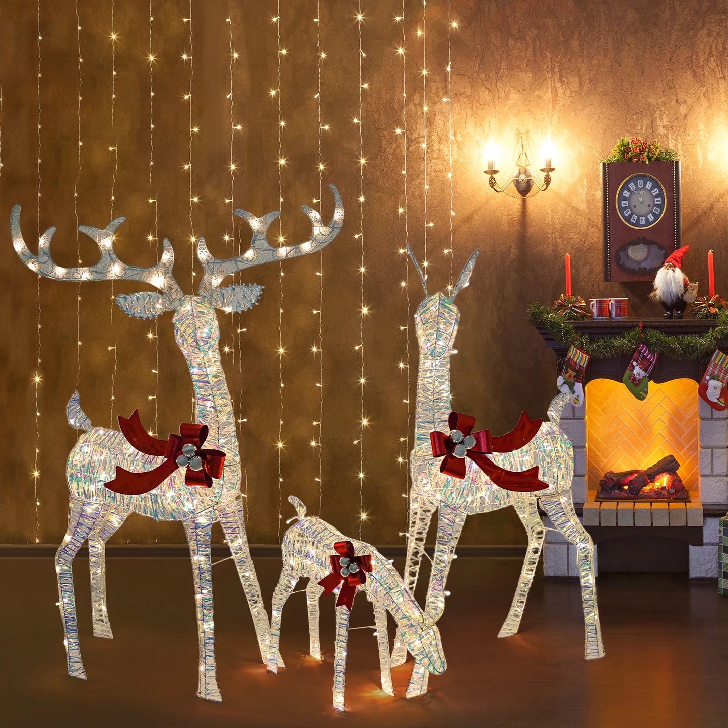 Christmas Iron Art Elk Deer with Lights Merry Chriatmas Decoration for Home