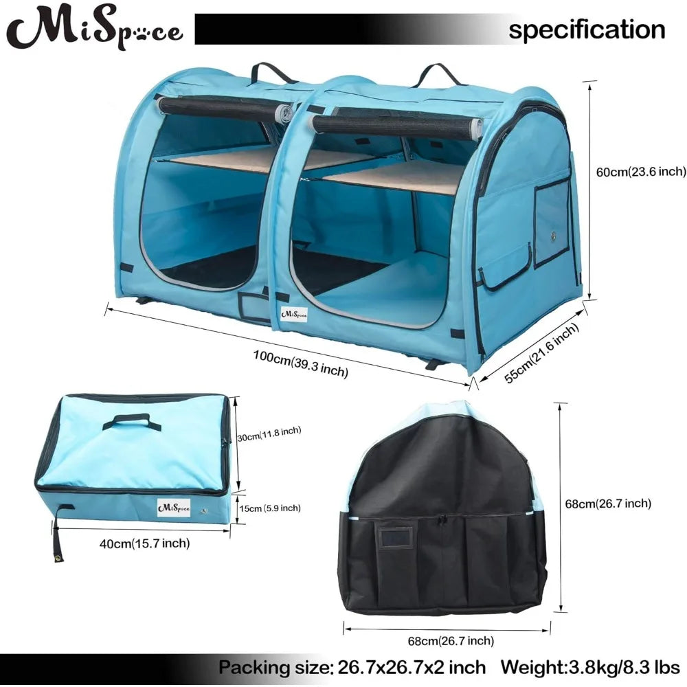 Portable Twin Compartment Show House Cat Cage/Condo - Easy to Fold & Carry Kennel - Comfy Puppy Home & Dog Trave