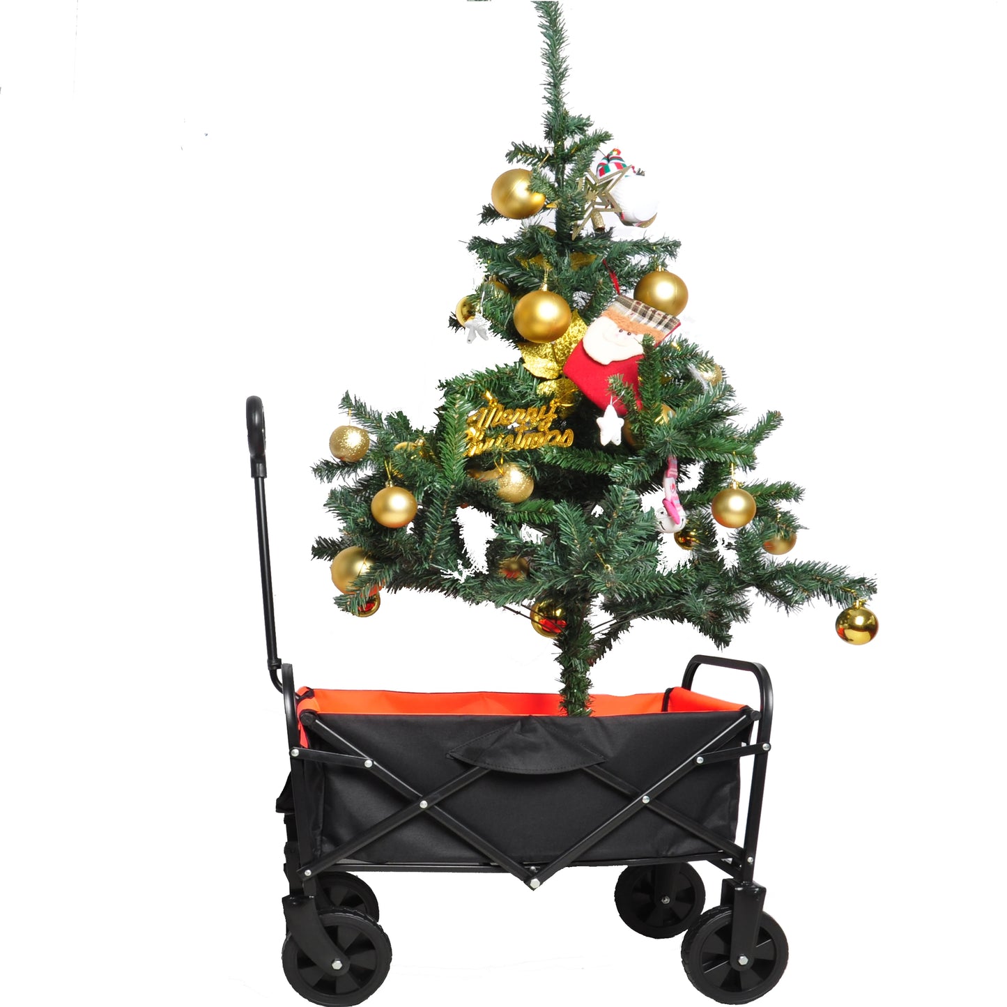 Large Capacity Folding Wagon, Pull Trolley Collapsible Folding Outdoor Portable Utility Cart